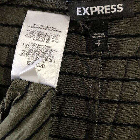 Express Dress Womens Size S Green Black V-Neck Long Sleeve Striped Wrap Style - Picture 6 of 8